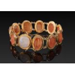 RARE NEOCLASSICAL CASTELLANI INSPIRED GOLD BRACELET WITH ROMAN CARNELIAN ENGRAVED GEMS