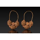 MATCHED PAIR OF SELJUK GOLD FILIGREE EARRINGS