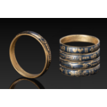 POST-MEDIEVAL GOLD AND BLACK ENAMEL MEMENTO MORI SKELETON BAND RING