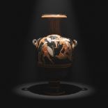 LARGE GREEK APULIAN RED-FIGURE HYDRIA WITH HOPLITES COMBAT SCENE