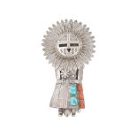 HUGE AMERICAN OLD PAWN TURQUISE CORAL SILVER EFFIGY BOLO TIE