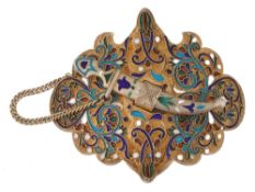 RUSSIAN GILT SILVER ENAMEL BELT BUCKLE PIN WITH DAGGER