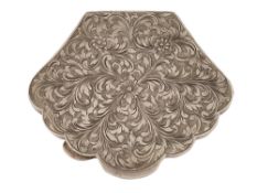 ENGRAVED SILVER COMPACT W MIRROR AND FOLIAGE DESIGN