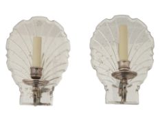 PAIR OF ART DECO STYLE SHELL FORM MIRROR WALL SCONES