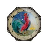 ART DECO DESK ENAMEL CLOCK WITH ROOSTER