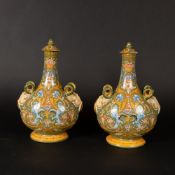 Pair of Faenza Majolica Bottles