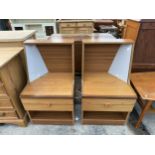 A PAIR OF NEW BEAUTILITY RETRO BEDSIDE TABLES WITH ILLUMINATED CORNERS