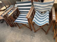 FOUR DIRECTORS CHAIRS WITH STRIPED SEATS AND BACKS