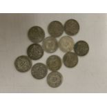 TWELVE 1930 - 1941 THREE PENCE COINS