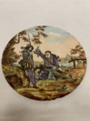 A 19TH CENTURY CONTINENTAL CIRCULAR PLAQUE PRINTED AND OVER-PAINTED WITH THREE GERMAN MILITARY