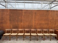A CARL HENSEN & SON (DENMARK) SET OF EIGHT OAK FRAMED DINING CHAIRS WITH HAND WOVEN SEATS,