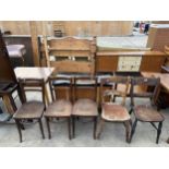 TWO VICTORIAN KITCHEN CHAIRS AND THREE BENTWOOD CHAIRS (ONE WITH DAMAGED LEG)