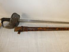 A QUEEN VICTORIA 1895/7 PATTERN INFANTRY OFFICERS SWORD AND SCABBARD 82CM BLADE WITH INSCRIPTION '