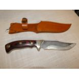 AN ANDUFAR BOWIE KNIFE AND SCABBARD, 17CM BLADE, LENGTH 32CM