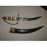 A KIAPAN PUREST KNIFE AND SCABBARD, 20CM BLADE, LENGTH 37CM