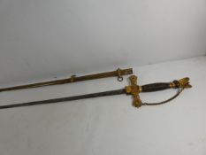 A LATE 19TH CENTURY AMERICAN KNIGHTS GOLDEN EAGLE SOCIETY SWORD AND SCABBARD, 77CM BLADE WITH