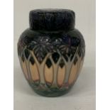 A MOORCROFT CLUNY PATTERN GINGER JAR WITH COVER, HEIGHT 16CM