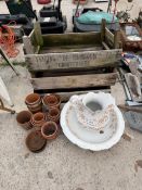 AN ASSORTMENT OF ITEMS TO INCLUDE TERRACOTTA POTS AND POTATO SPRITTING BOXES ETC