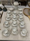 A NORITAKE WESTBURY COFFEE SET WITH COFFEE POT, CREAM AND SUGAR AND TWELVE CUPS AND SAUCERS