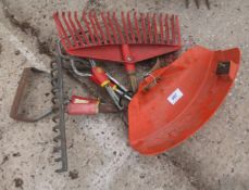 A STRIMMER HEAD, GUARD AND GARDEN TOOLS NO VAT