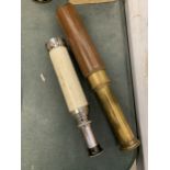 TWO SMALL VINTAGE TELESCOPES TO INCLUDE A BRASS 'BRITTANIC' EXAMPLE
