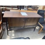 A G PLAN E GOMME RETRO SIDEBOARD ENCLOSING TWO CUPBOARDS AND TWO DRAWERS ON BLACK PAINTED FRAME