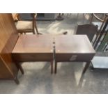 A PAIR OF G PLAN E GOMME TEAK BEDSIDE TABLES WITH SINGLE DRAWER AND BRASS FEET, 48" WIDE