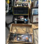 TWO TOOL BOXES WITH AN ASSORTMENT OF TOOLS TO INCLUDE PLIERS AND CHISELS ETC