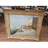 A SIGNED A D BELL OIL ON CANVAS "THE DOGE'S PALACE, VENICE" IN AN ORNATE GILT FRAME - 57 X 68 CM