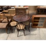 A BENTWOOD DINING TABLE, 36" DIAMETER, AND FOUR CHAIRS