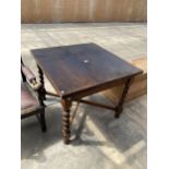 AN EARLY 20TH CENTURY OAK DRAW LEAF DINING TABLE ON BARLEY TWIST LEGS, 36" SQUARE (LEAVES 12")