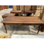 A VICTORIAN MAHOGANY DINING TABLE ON TURNED AND FLUTED LEGS WITH FOUR DRAWERS, 80" X 35"