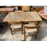 A RETRO TEAK EXTENDING DINING TABLE, 54" X 33" (LEAF 18") AND FOUR DINING CHAIRS