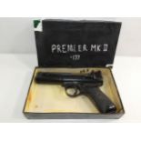A BOXED WEBLEY PREMIER MKII 0.177 CALIBRE AIR PISTOL, 16.5CM BARREL