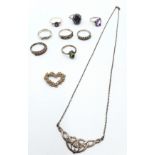 A collection of assorted silver rings etc, total weight 28g.