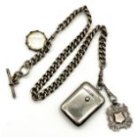 An antique hallmarked silver watch chain mounted with silver fob along with mounted Victorian coin
