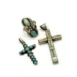 Two 925 silver crosses set with opal along with a similar sterling silver ring