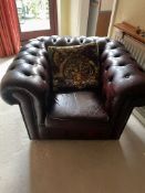 Brown All-Leather Chesterfield-Style Sofa & Armchair Suite – Must Be Collected