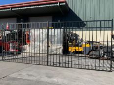 ( 1 ) SET OF UNUSED 20FT BI PARTING WROUGHT IRON GATES, 10FT EACH PIECE (20FT TOTAL WIDTH). 2 PIE...