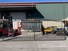 ( 1 ) SET OF UNUSED 20FT BI PARTING WROUGHT IRON GATES, 10FT EACH PIECE (20FT TOTAL WIDTH). 2 PIE...