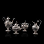 An Empire-style four-part silver coffee and tea set, Belgian hallmarks (1831-1868), 800/000, H 22,5