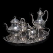 An Empire Revival four-part silver coffee and tea set on a matching tray, 800/000, H 15 - 30 cm, tot