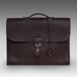 A Hermes 'Depeches' bag, togo dark brown leather, H 31 - W 40 cm