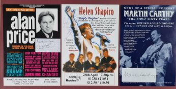 Alan Price, Helen Shapiro & Martin Carthy Original Signatures on Concert Advertising Brochures.