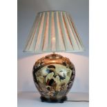Stunning Large Hand Painted Porcelain Lamp & Shade