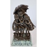 Bronze Hand Cast Sculpture. Kids with Brolly