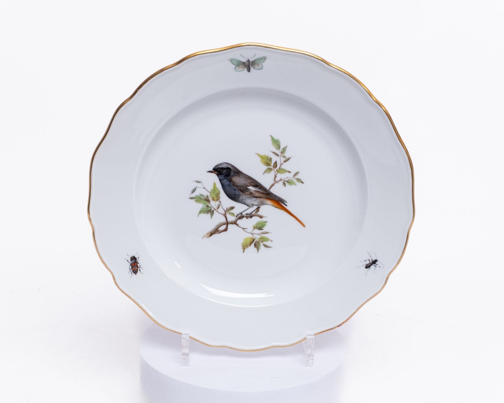 Speiseservice, 80-tlg., Meissen, Schwertermarke, 1. Wahl, Vogel- und Insektenmalerei, polychrom, Go - Bild 5 aus 17