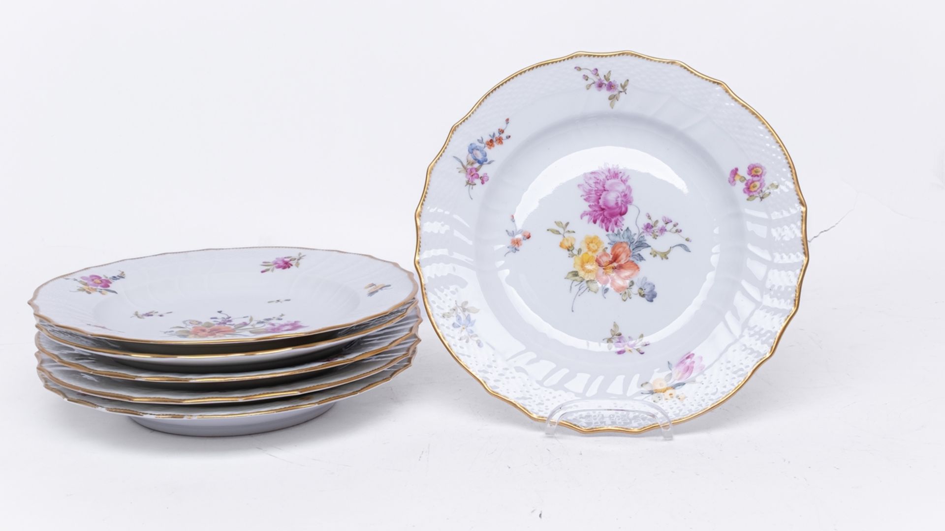 Serviceteile, 11-tlg., Royal Kopenhagen, 19./20. Jh., Neuosier, sächsische Blume, Goldrand: 4 Vorsp - Bild 6 aus 7