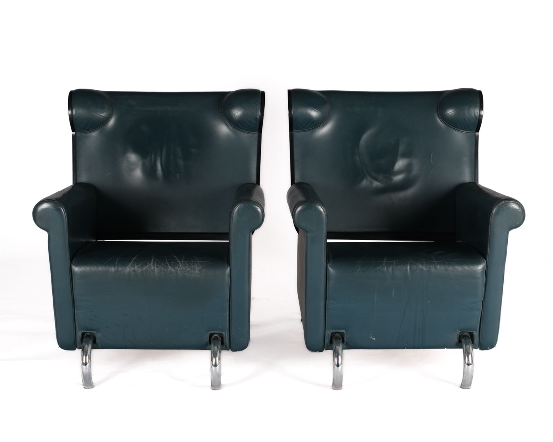Paar Armlehnsessel "Norma", Entwurf Massimo Iosa Ghini 1986, Ausführung Moroso, Mailand, verchromte - Bild 3 aus 4