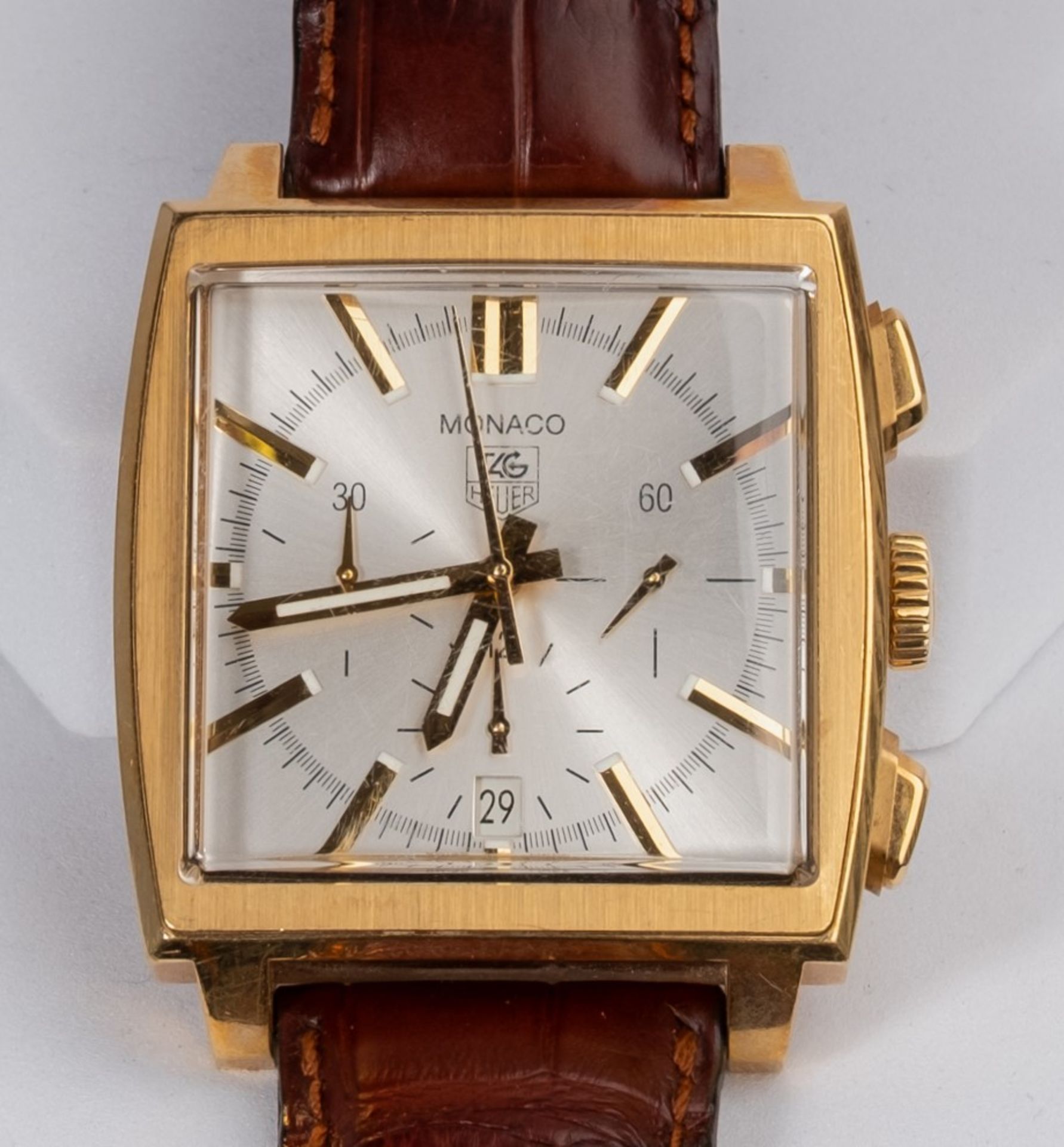 Tag Heuer Monaco, Chronograph, Ref. CW5140, Gehäuse und Schließe in 18kt Gelbgold, quadratisches Ge - Bild 2 aus 3
